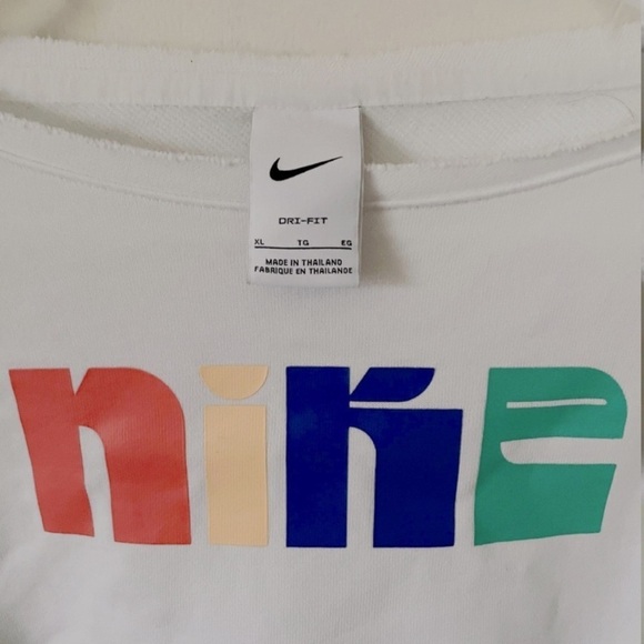 Nike Dri-Fit Terry Fleece Crewneck Sweatshirt Revolve Rainbow White sz womens XL - Picture 5 of 8